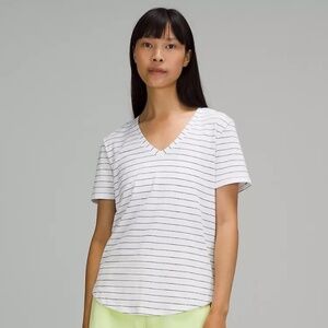 lululemon Love V-Neck T-shirt, Size 2, White w. Black Stripes, NWT